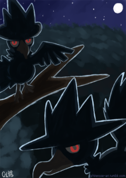 whiterose-art:&ldquo;Favourite regional bird&rdquo;I don’t have one in particular, I’m not even sure murkrow is considered a “regional bird”, but I’m doing this challenge and I decide that this is ok u_u1.30h, Paint Tool SAI