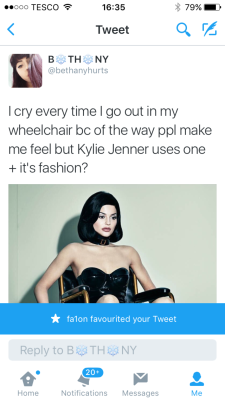 saturnineaqua:  trebled-negrita-princess:  neo-blackpanther:  bethanyhurts:  Kylie Jenner used a wheelchair as a prop for a photoshoot and I am very, very annoyed  She looks plastic and tragic smh  You have all the reason to be annoyed…. Is she fucking