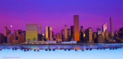 NYC bathed in pink & purple hues after