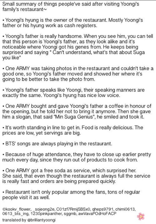 fkyeahsuga: Some comments of people who’ve visited Yoongi’s family’s restaurant!&n