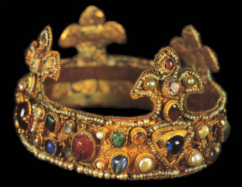 Ottonian crown on display at Essen’s cathedral treasury, ca. 1100. Long believed to be the infant cr