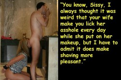 websissy:  I had long been required to worship my Mistress’s ass. When she began openly bringing her boyfriends home I also had to suck them hard, and clean her afterwards as they watched. It didn’t matter if they had used her pussy or her ass, they