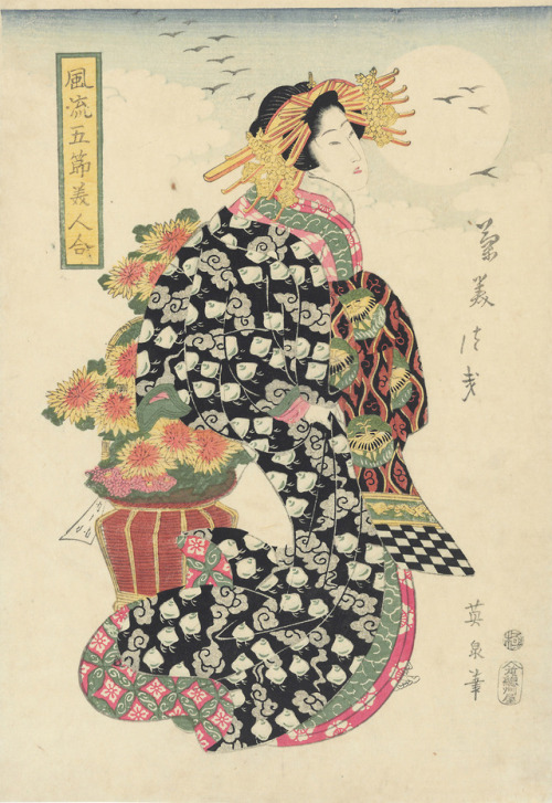 oncanvas:A Courtesan Beneath an Autumn Moon from the Elegant Pictures of Beauties for the Five 