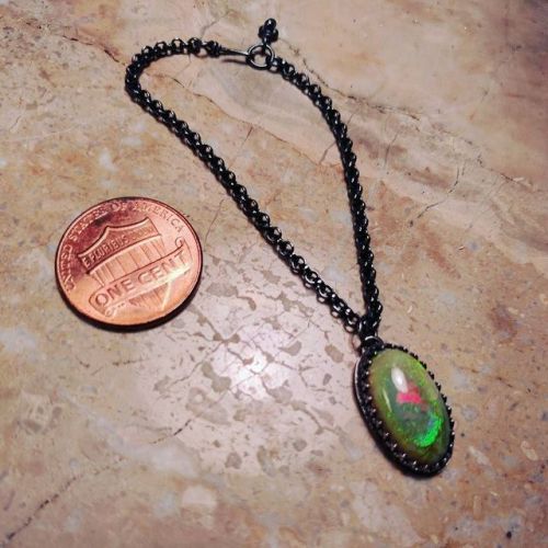 One more cultured opal necklace done! Blackened the whole thing to make the green fire stand out eve