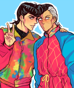 josukeban:  i decided to celebrate diu by drawing josuke and okuyasu in my fave 90s barbie outfits c: edit: i forgot oku’s face lines fuck me 