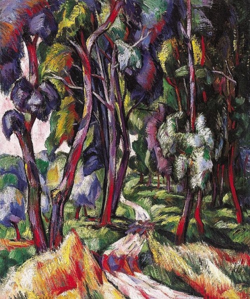 terminusantequem:Emil Vén (Hungarian, 1902-1984), Sunlit Forest Road, 1937. Oil on canvas, 63