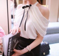 tbdresslove:  off-shoulder chiffon blouse==&gt; here Selected Items On Sale