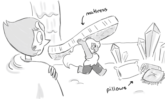 thekezziekez:  spinelstar:  thekezziekez:  Sometimes when they’re really beat up after battle, Pearl asks Amethyst to remind her how to sleep, and normally, she would recall instructions on how to do a thing (ie, what Steven already told her) but she’s