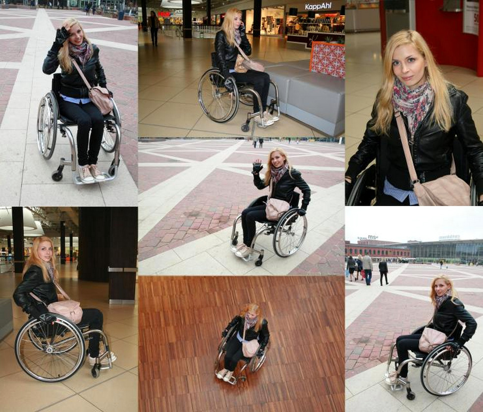 Sexy blonde in wheelchair (pretender) with body cast and braces (Medical Fetish &amp;