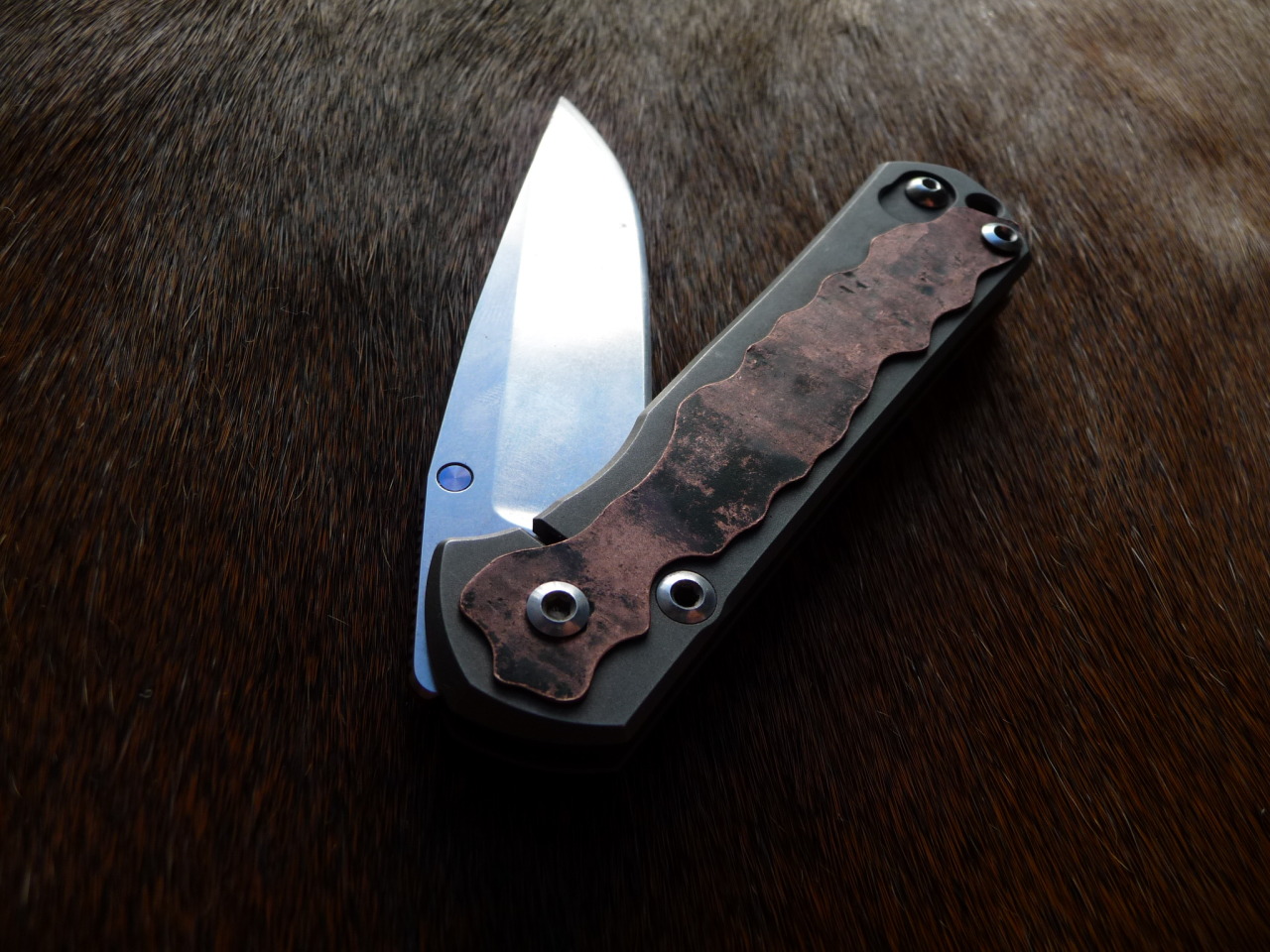 ru-titley-knives:   Steam punk Copper on-lay scales for Sebenza . I just heard this