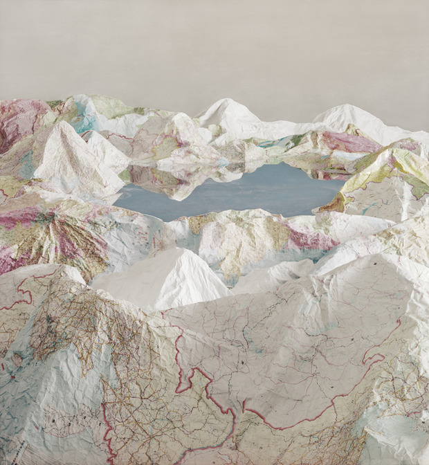 mentalflossr:This Artist Turns Recycled Maps Into Mountains