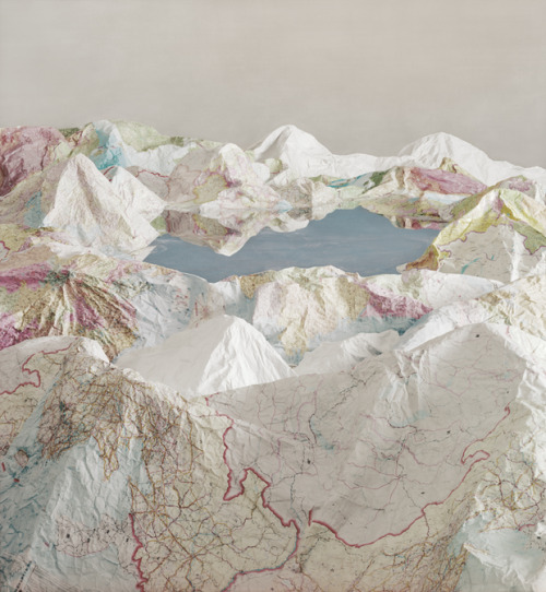 mentalflossr:This Artist Turns Recycled Maps Into Mountains