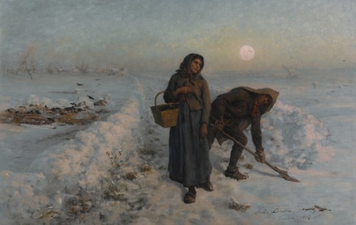 Jules Breton (1827-1906), “On the Road in Winter; Artois”. Oil, 1884.