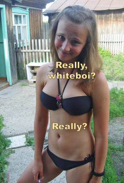 cuckoldfanbbc:  Your sister knows what’s up. Still a young teen, but if she can fill out a bikini that well, she’s already above some whiteboi’s level. No, soon you’ll catch her in the pool with 10 inches of DaQuan stuffed in between those budding