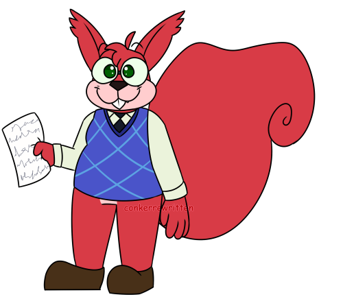 Conker’s dad, Candle. He’s a red squirrel who’s a librarian. He loves reading and wants to write his