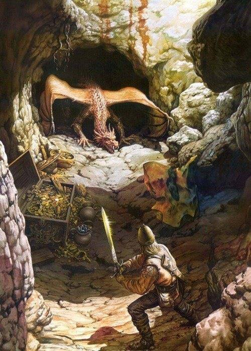 norsemythologypics: Fáfnir a greedy dwarf, that killed his whole family and turned into a dragon, to