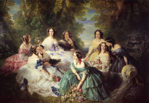franz-xaver-winterhalter:Empress Eugenie, Surrounded by her Ladies-in-Waiting, 1855, Franz Xaver Win