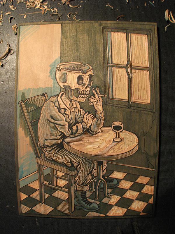 oldbookillustrations:  A woodcut today: from the first idea, to the elaborate sketch