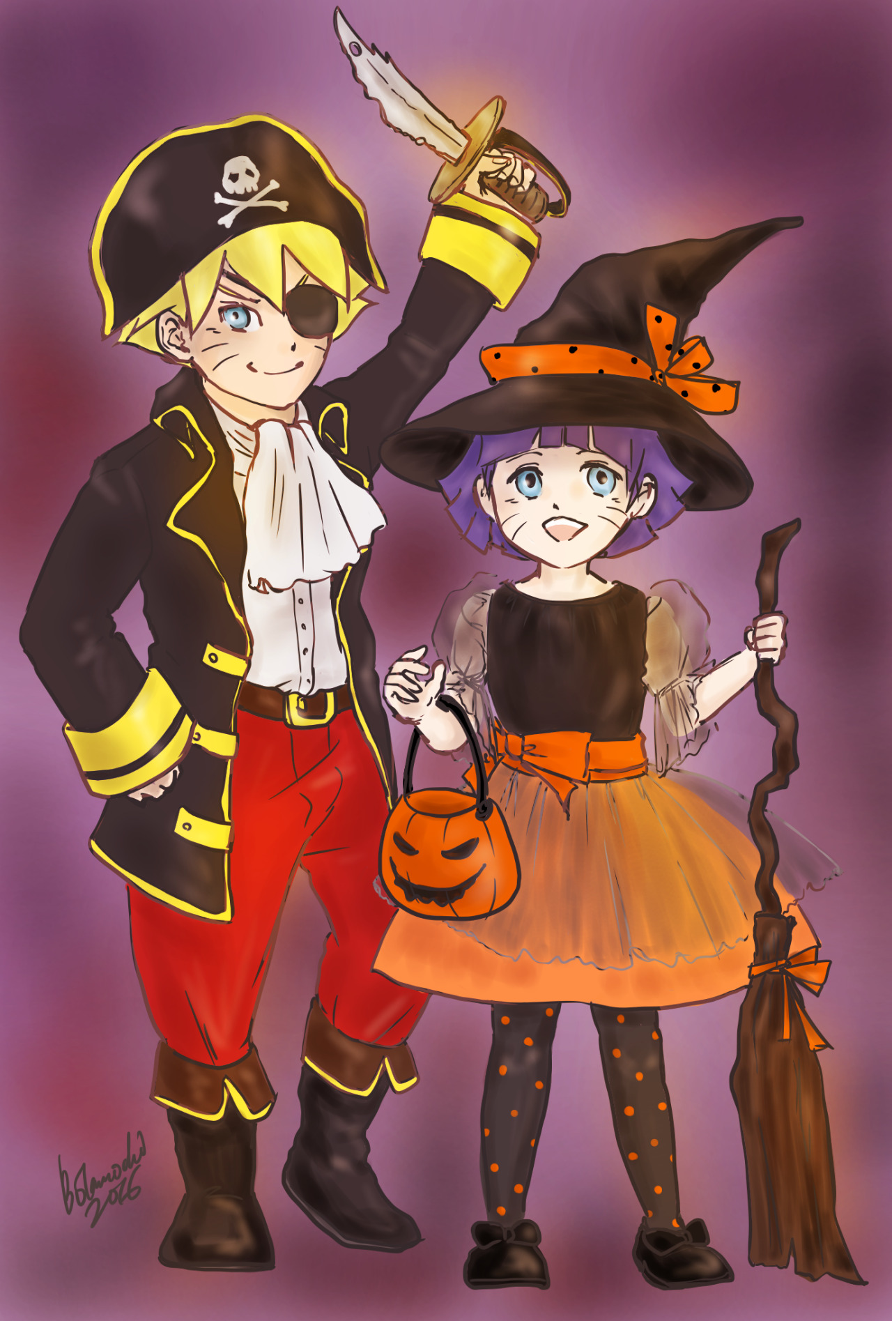 botamotchan:  Halloween scribble #1 :) Uzumaki siblings version. 