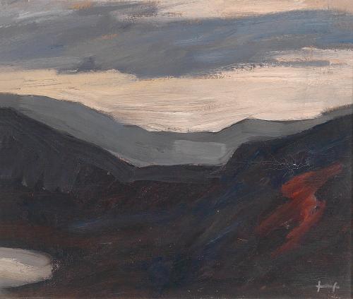 blastedheath:  Leopold Hauer (Austrian, 1896-1984), Light clouds over a dark landscape. Oil on canvas, laid down on hardboard, 30.5 x 36 cm. 