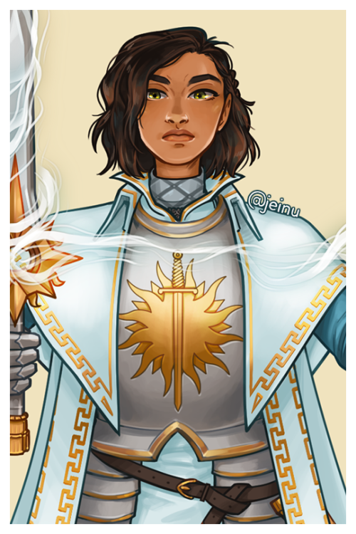 dungeons-and-captions: jeinu: A commission of Euphemia the paladin, clad in her silver armor and whi