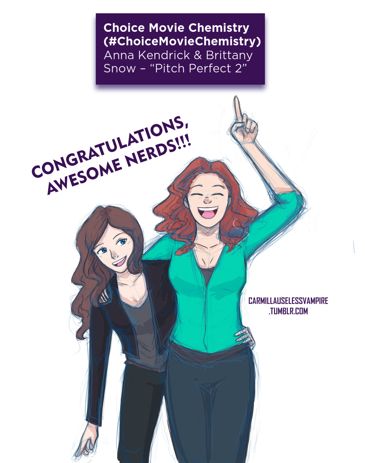 carmillauselessvampire:
“ Teen Choice Awards 2015: #ChoiceMovieChemistry Bechloe from Pitch Perfect 2
CONGRATULATIONS TO ANNA KENDRICK AND BRITTANY SNOW!!
AND TO YOU, AWESOME NERDS!!! WE DID IT!!
excuse this quick drawing
”