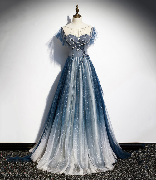 (via Home from Dreamy Dress) Blue tulle long prom dress