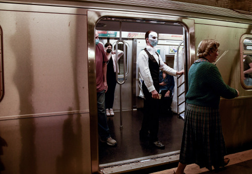 Paul Schaefer and Julia Udine behind the scenes for the MTA subway photoshoot.