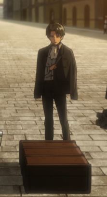 niuzao:  trixify:  00tori: why is Levi in a suit  That’s because he can’t fight because of his injury. He decided to be fancy as fuck instead.  my favorite is how hes just clutching the lapel because the coat is THAT BIG and if he doesnt itll just