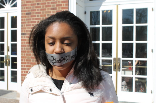 yo-tori:  kadyroxzwhat:  boobsanddimples:  l20music:  beingblackatillinois:  Several University of Illinois Students gathered on the quad for a silent protest against the oppressive remarks made to Black students.  Love this. I wanna see more of these