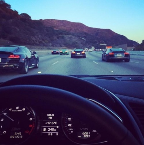 fuckyeahcargasm:  20+ R8’s and other exotics drive down Californian highways in memoriam of Paul Walker. RIP Paul 