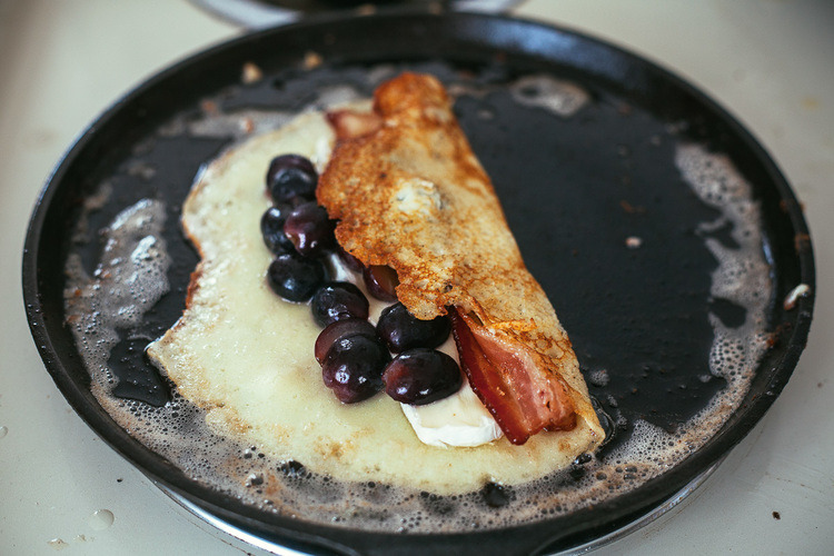 food52:  Sweet and salty goodness. Grape Crepes with Brie and Bacon via My Name is