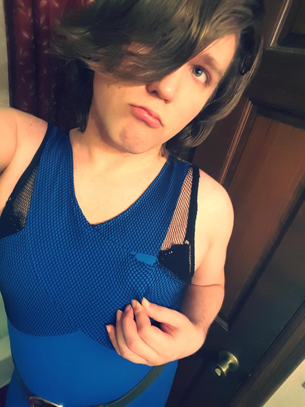 ta6769:  My devil in a blue dress set! Watch as I magically grow a cock out of my