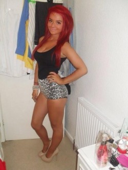 Sexy redhead chav in shorts and heels  more