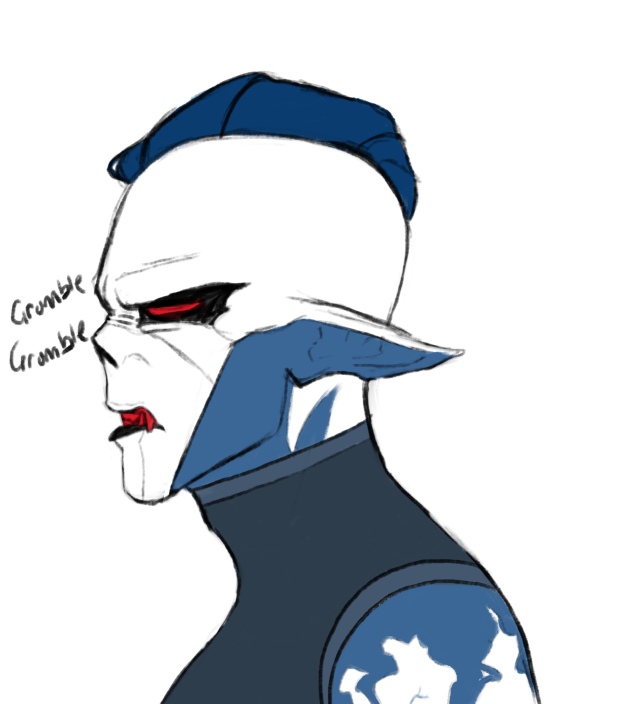 a drawing of hordak grumbling. He looks tired.