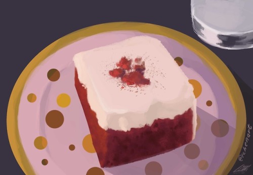 Red Velvet CakeAfter painting the pancakes from Kimi no Na Wa (Your Name), I decided to paint desser