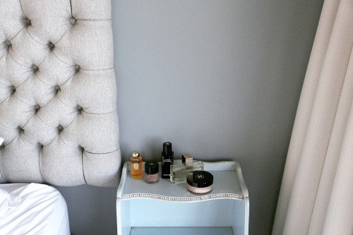 Little baby blue bedside table. 