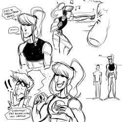 transatlanticalienart:  some visual notes about my interpretation of ponytail Samus and some extra doodles I did to accompany that Chun Li I did 