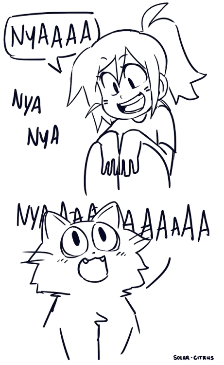 solar-citrus:….I don’t remember drawing this but this is an accurate daily interaction with my cat