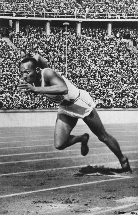olympics: Jesse Owens at the start of the men’s 200m during the 1936 Summer Olympics in Berlin
