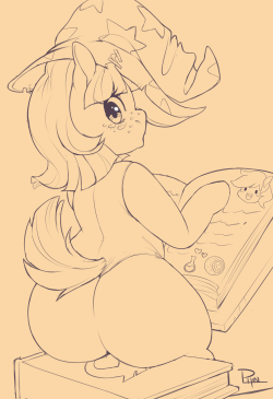 studiopijin:Was supposed to be a Halloween sketch, but I literally forgot I drew this. Sometimes I just draw ass and forget. Witch @ask-glittershell reading up on love potions for…reasons.   Twitter | Furaffinity | DeviantArt | InkBunnyx3