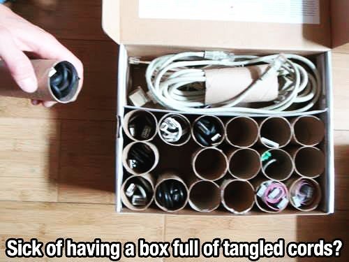 DIY - Cable StorageSaving your toilet rolls and a shoe box allows you to create a simple way to keep