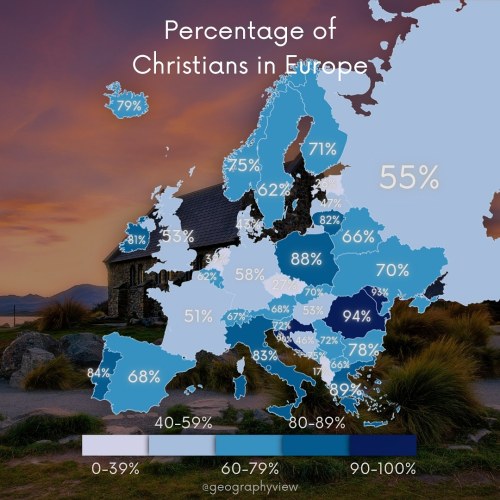 disgruntledexplainer:ubi-discipuli-sunt:mapsontheweb:Percentage of Christians in Europe.by geography