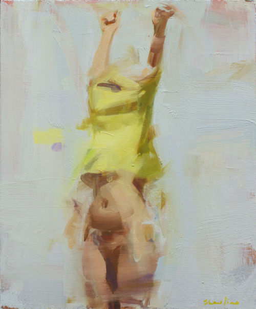David Shevlino (American, b. 1962, Jersey City, NJ, USA) - Yellow Shirt  Paintings: Oil on Panel 