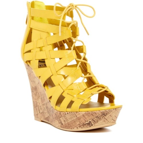 G by GUESS Derrby Wedge Sandal ❤ liked on Polyvore (see more yellow sandals)