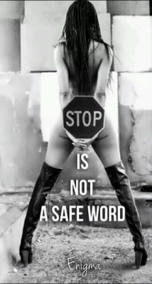 domination-and-surrender:  Stop means go. No means yes. The safe word means stop.