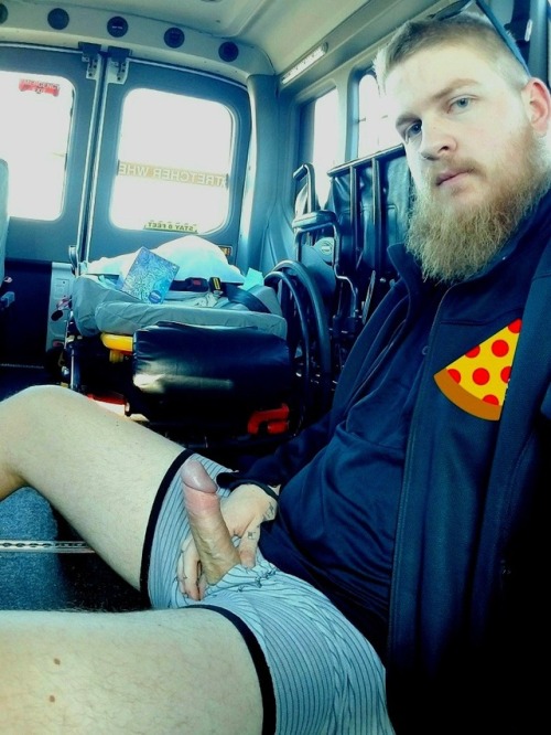 averagedudenextdoor: EMT wankin his uncut tool between calls