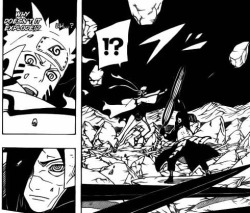 loonelybird:  Chapter 601.  I love the difference in their faces.  The moment when Madara fight directly against Naruto with a very pityful result for the last one.  Madara rests always the most powerful and the cooliest antagonist of this manga. 