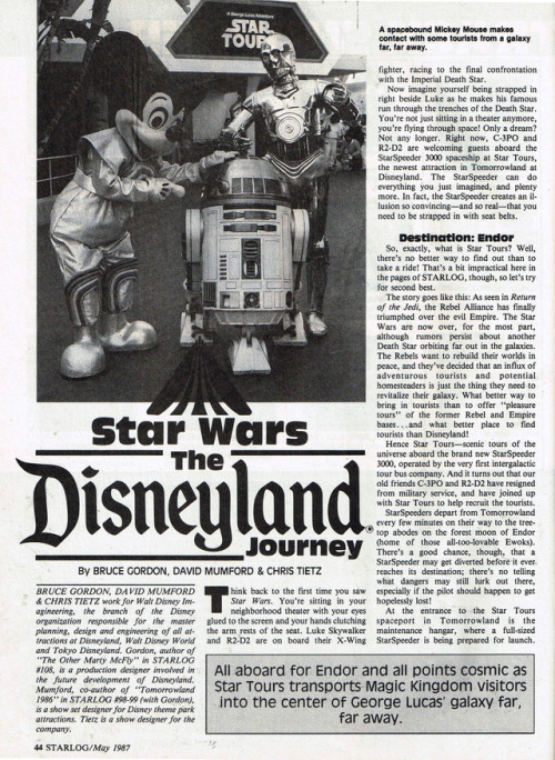 adventurelandia: George Lucas opens Disney’s Star Tours. Starlog #118 (1987)