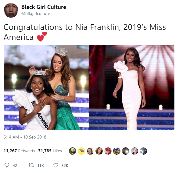 securelyinsecure:  Miss New York Nia Imani Franklin Has Won the Miss America Pageant